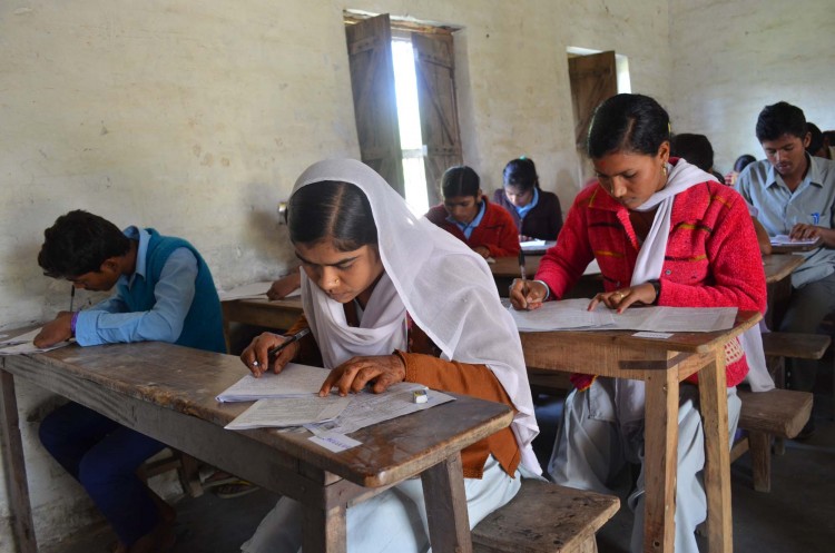 Students at a school in Parsa sitting their exams in this undated photo.