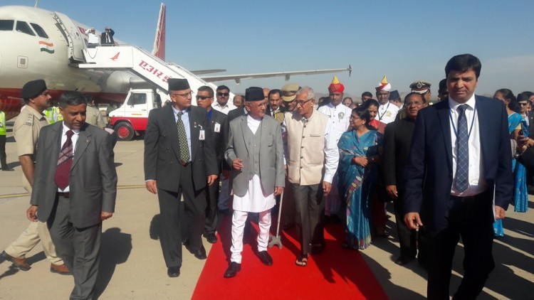 Prime Minister K P Oli and government officials in India's Gujarat in February.     Photo courtesy: Foreign affairs expert Gopal Khanal's facebook
