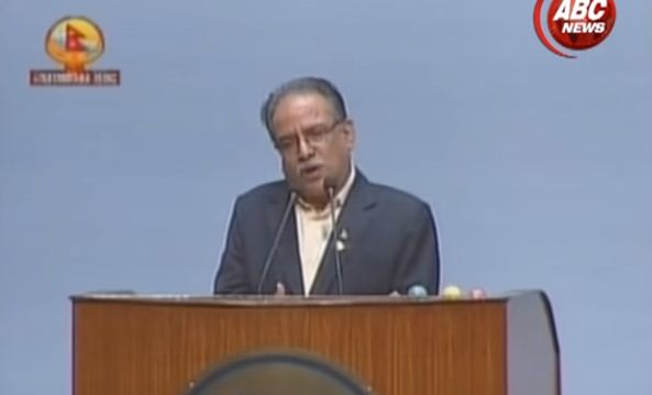 Dahal speaking in parliament last week. Photo: ABSNews/Youtube.com