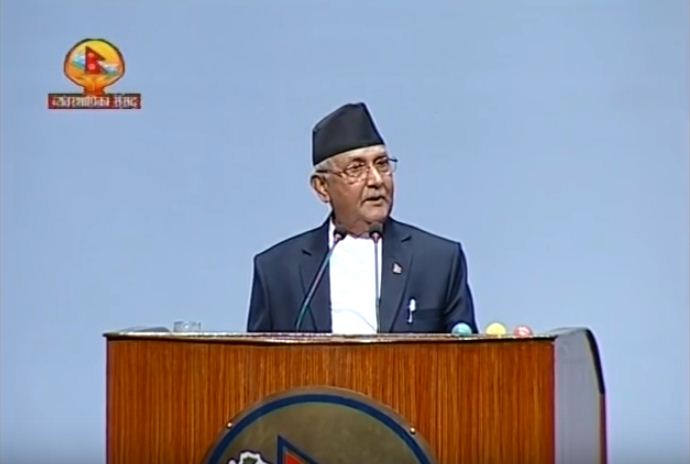 UML chief and former prime minister KP Oli speaking in parliament on September 27. Photo: Youtube