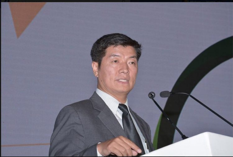 Free Tibet Movement leader Lobsang Sangay addressing the conclave. Photo: India Ideas Conclave